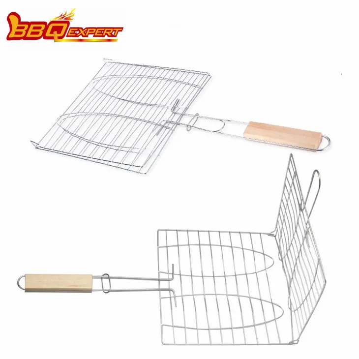 Outils de Barbecue en acier inoxydable, Double porte-poisson, Grill à Hamburger, charbon de bois
