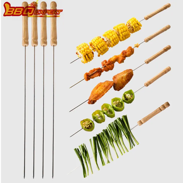 Brochettes de barbecue avec manche en bois pour lampe et viande